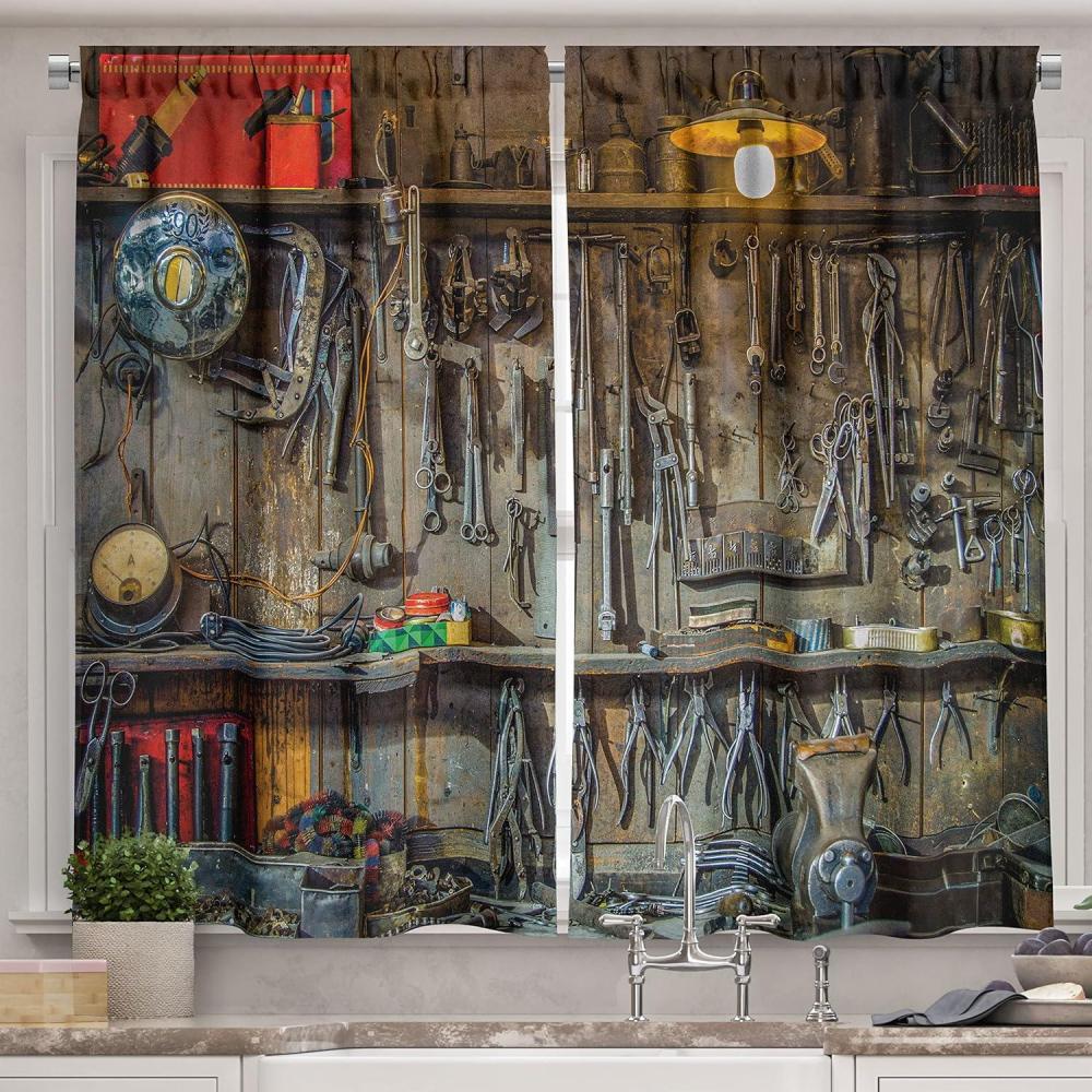 imageAmbesonne Kitchen Decor Collection Sunset View on The Beach Shore Waves Surf Modern Home Decor Rocks Boats Sea Scenery Window Treatments for Kitchen Curtains 2 Panels 55X39 Inches Blue OrangeSoft Brown