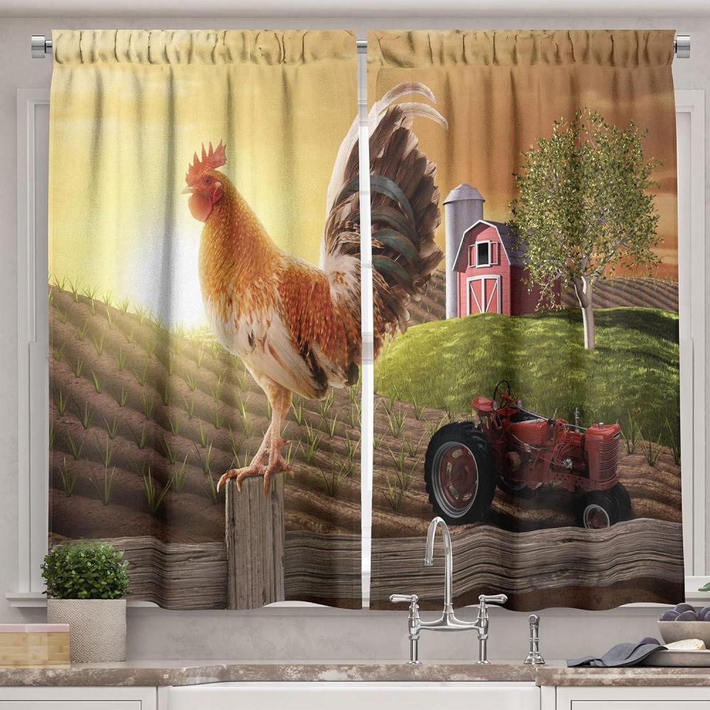 imageAmbesonne Kitchen Decor Collection Sunset View on The Beach Shore Waves Surf Modern Home Decor Rocks Boats Sea Scenery Window Treatments for Kitchen Curtains 2 Panels 55X39 Inches Blue OrangeRed Brown