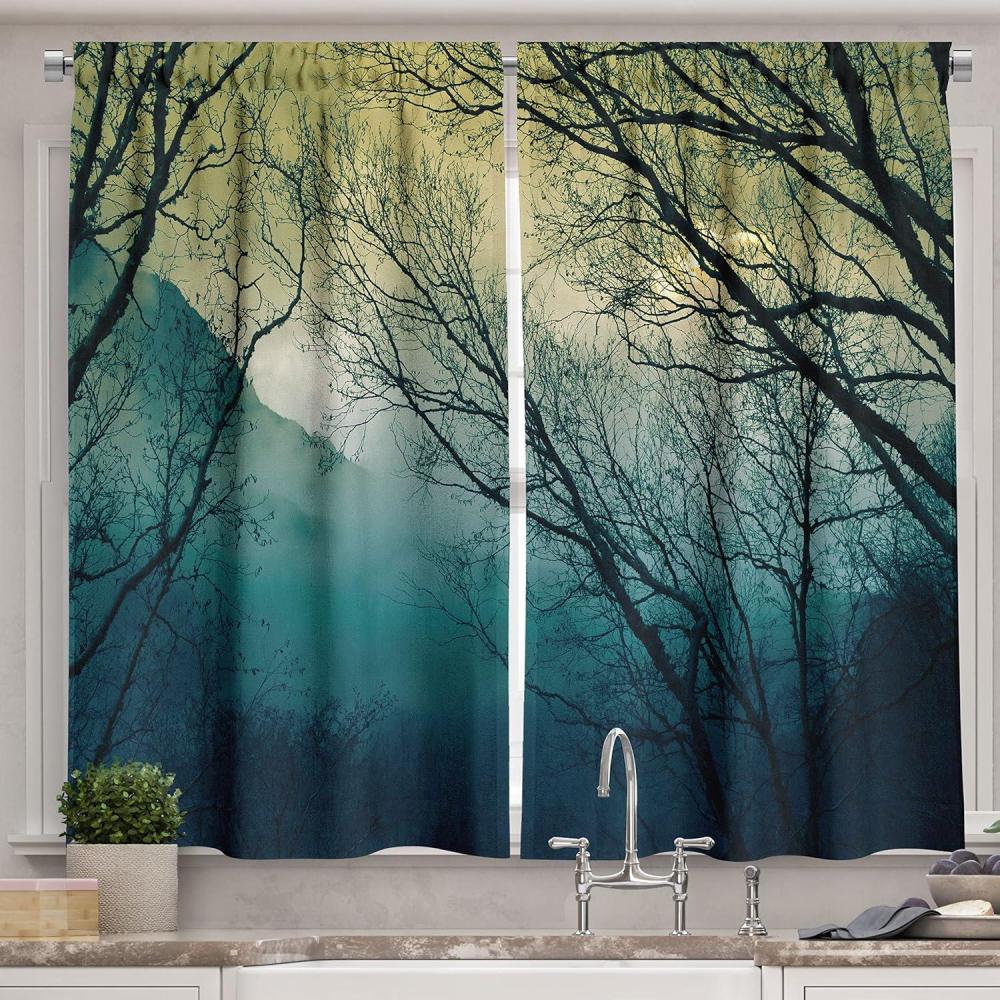 imageAmbesonne Kitchen Decor Collection Sunset View on The Beach Shore Waves Surf Modern Home Decor Rocks Boats Sea Scenery Window Treatments for Kitchen Curtains 2 Panels 55X39 Inches Blue OrangePetrol Blue