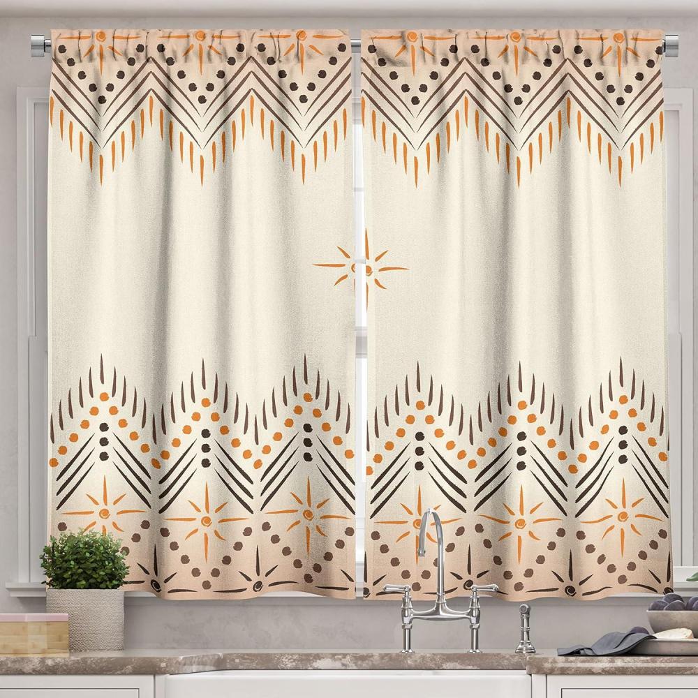 imageAmbesonne Kitchen Decor Collection Sunset View on The Beach Shore Waves Surf Modern Home Decor Rocks Boats Sea Scenery Window Treatments for Kitchen Curtains 2 Panels 55X39 Inches Blue OrangeAmber Peach