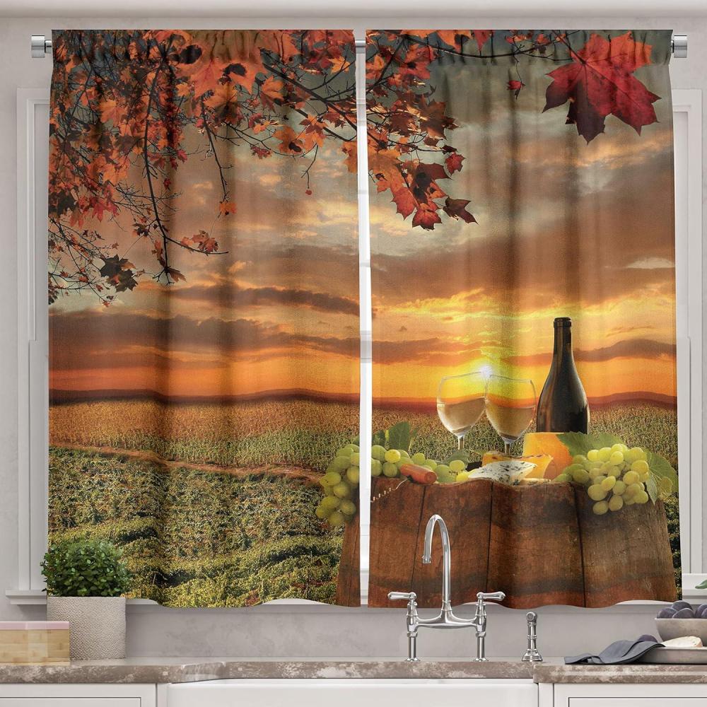 imageAmbesonne Kitchen Decor Collection Sunset View on The Beach Shore Waves Surf Modern Home Decor Rocks Boats Sea Scenery Window Treatments for Kitchen Curtains 2 Panels 55X39 Inches Blue OrangeGreen Orange