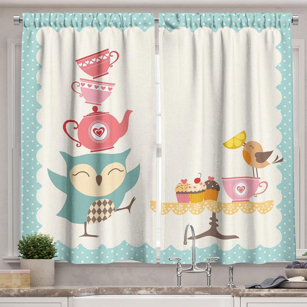 imageAmbesonne Kitchen Decor Collection Sunset View on The Beach Shore Waves Surf Modern Home Decor Rocks Boats Sea Scenery Window Treatments for Kitchen Curtains 2 Panels 55X39 Inches Blue OrangeWhite Pink