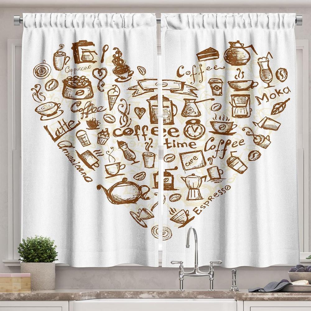 imageAmbesonne Kitchen Decor Collection Sunset View on The Beach Shore Waves Surf Modern Home Decor Rocks Boats Sea Scenery Window Treatments for Kitchen Curtains 2 Panels 55X39 Inches Blue OrangeBrown White