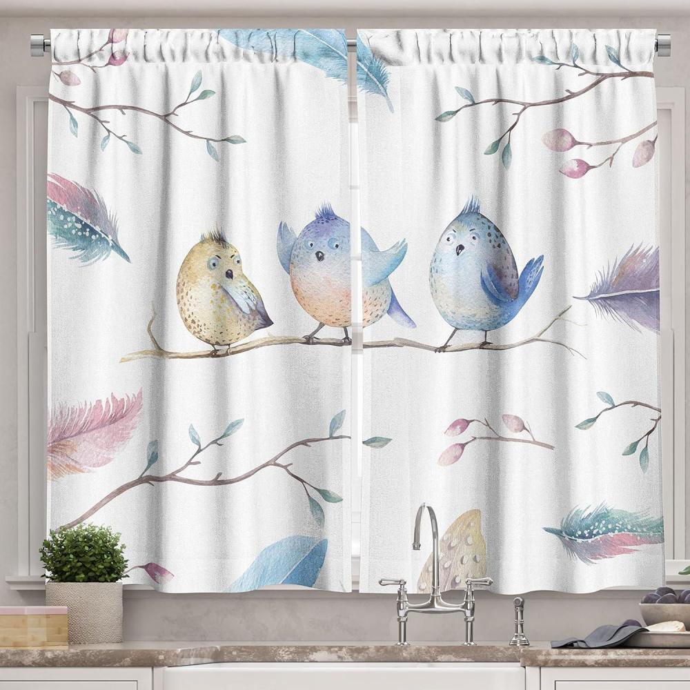 imageAmbesonne Kitchen Decor Collection Sunset View on The Beach Shore Waves Surf Modern Home Decor Rocks Boats Sea Scenery Window Treatments for Kitchen Curtains 2 Panels 55X39 Inches Blue OrangeWhite Blue