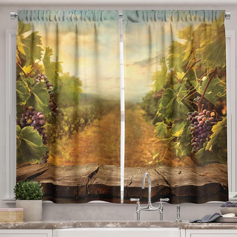 imageAmbesonne Kitchen Decor Collection Sunset View on The Beach Shore Waves Surf Modern Home Decor Rocks Boats Sea Scenery Window Treatments for Kitchen Curtains 2 Panels 55X39 Inches Blue OrangeGreen Brown Blue
