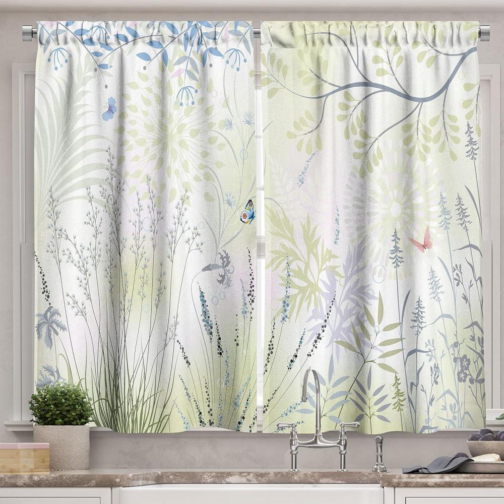 imageAmbesonne Kitchen Decor Collection Sunset View on The Beach Shore Waves Surf Modern Home Decor Rocks Boats Sea Scenery Window Treatments for Kitchen Curtains 2 Panels 55X39 Inches Blue OrangeBlue Green
