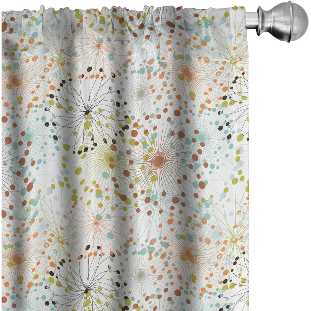 imageAmbesonne Leafy Art Curtains Modern Scandi Leaves and Minimalist Flowers with Stripes Pastel Tone Window Treatments 2 Panel Set for Living Room Bedroom Pair of  28quot x 63quot Pale Seafoam MulticolorOrange Green