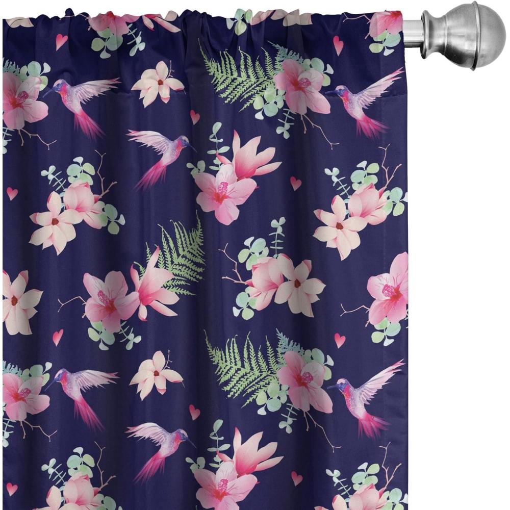 imageAmbesonne Leafy Art Curtains Modern Scandi Leaves and Minimalist Flowers with Stripes Pastel Tone Window Treatments 2 Panel Set for Living Room Bedroom Pair of  28quot x 63quot Pale Seafoam MulticolorIndigo Green