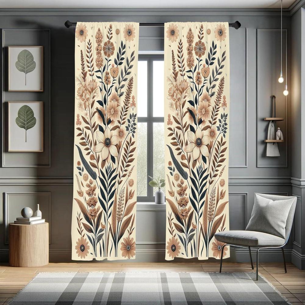 imageAmbesonne Leafy Art Curtains Modern Scandi Leaves and Minimalist Flowers with Stripes Pastel Tone Window Treatments 2 Panel Set for Living Room Bedroom Pair of  28quot x 63quot Pale Seafoam MulticolorEggshell Umber Slate Blue