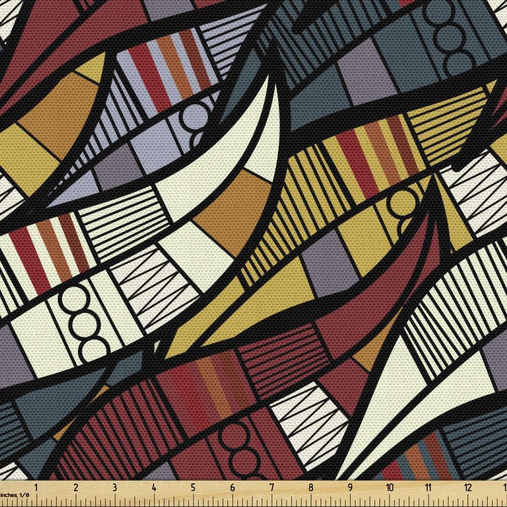 imageAmbesonne Mid Century Fabric by The Yard Abstract Christmas Holiday Tree Illustrations Inspired by The Fifties Decorative Fabric for Upholstery and Home Accents 3 Yards Black YellowRuby Grey