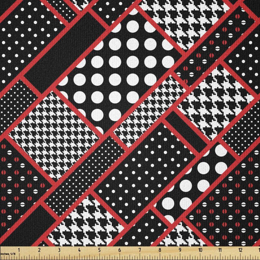 imageAmbesonne Mid Century Fabric by The Yard Abstract Christmas Holiday Tree Illustrations Inspired by The Fifties Decorative Fabric for Upholstery and Home Accents 3 Yards Black YellowBlack White Scarlet