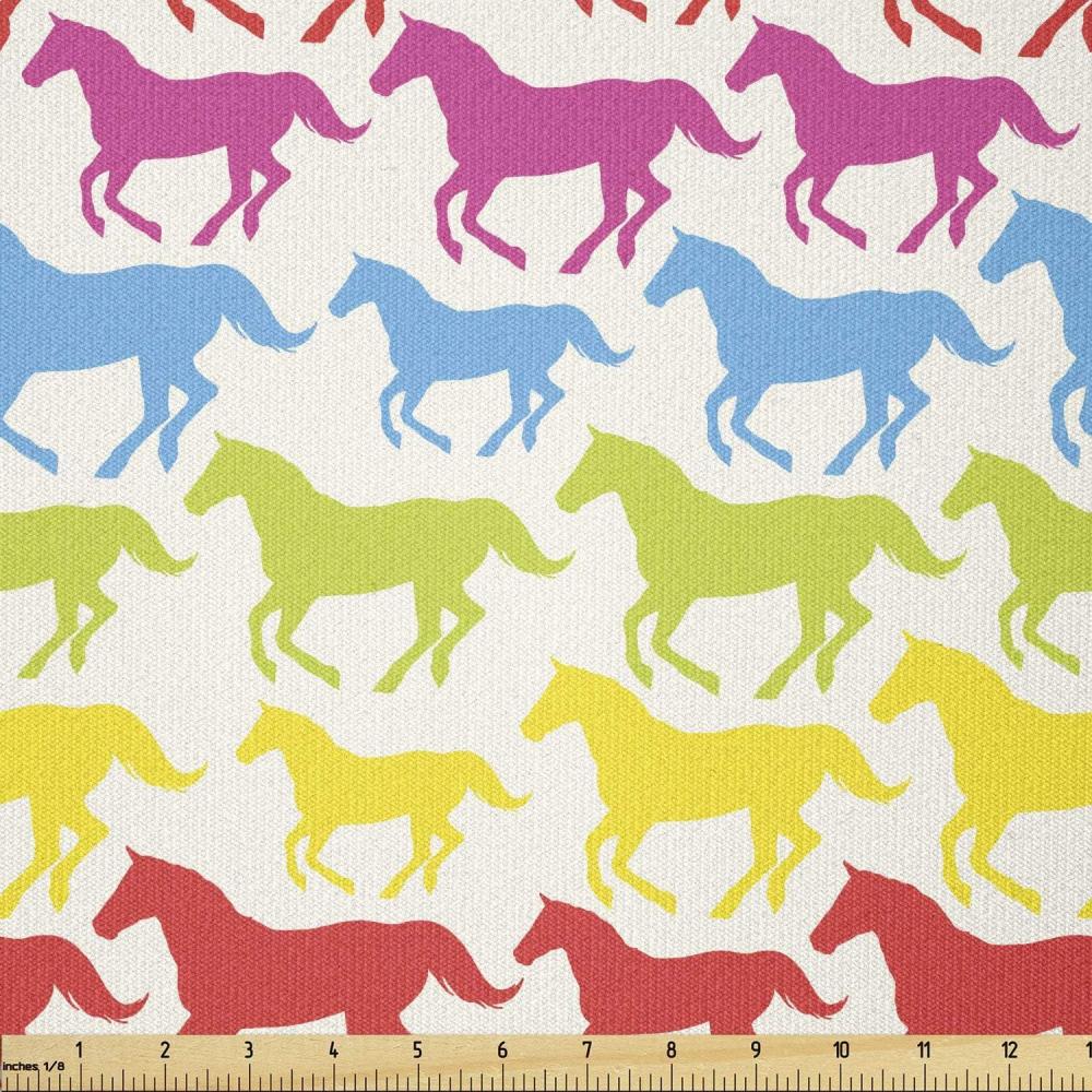 imageAmbesonne Mid Century Fabric by The Yard Abstract Christmas Holiday Tree Illustrations Inspired by The Fifties Decorative Fabric for Upholstery and Home Accents 3 Yards Black YellowBlue Pink