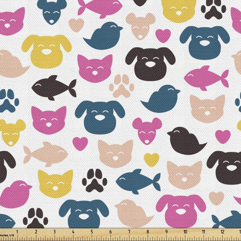 imageAmbesonne Mid Century Fabric by The Yard Abstract Christmas Holiday Tree Illustrations Inspired by The Fifties Decorative Fabric for Upholstery and Home Accents 3 Yards Black YellowBrown Pink