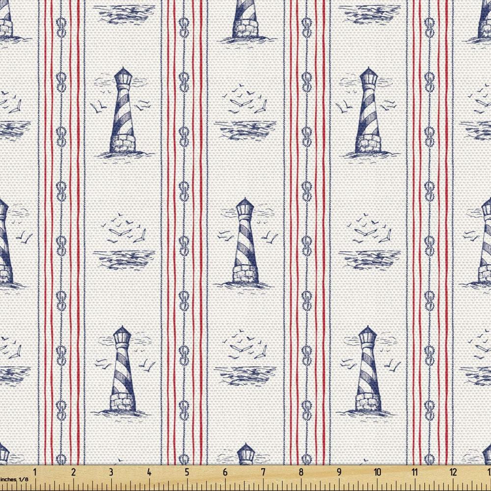 imageAmbesonne Mid Century Fabric by The Yard Abstract Christmas Holiday Tree Illustrations Inspired by The Fifties Decorative Fabric for Upholstery and Home Accents 3 Yards Black YellowNight Blue and Vermilion