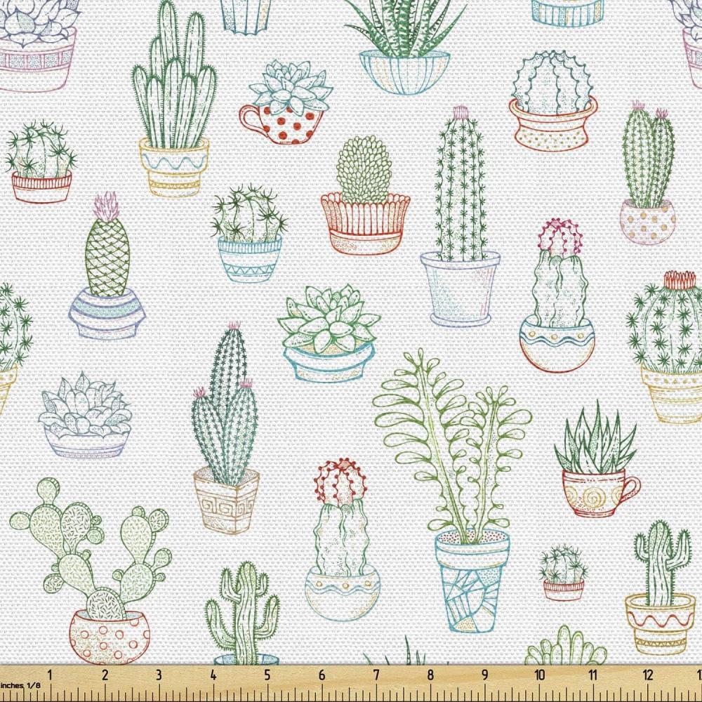imageAmbesonne Mid Century Fabric by The Yard Abstract Christmas Holiday Tree Illustrations Inspired by The Fifties Decorative Fabric for Upholstery and Home Accents 3 Yards Black YellowWhite Green