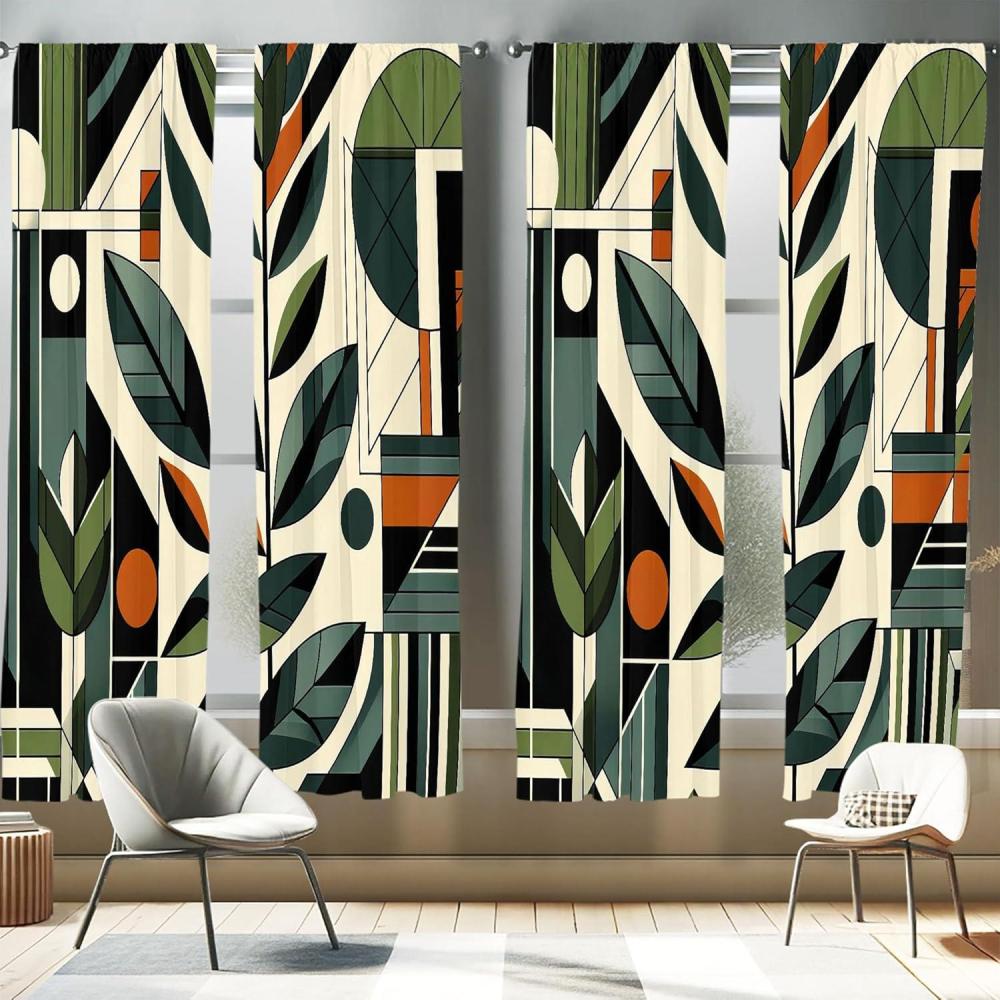imageAmbesonne Mid Century Modern Window Curtains Pack of 2 Abstract Design of Futurist Boho Jungle and Geometric Leaves Lightweight Set ampamp Rod Pocket 4 Panels of  28quot x 84quot Pale Reseda Green Grey