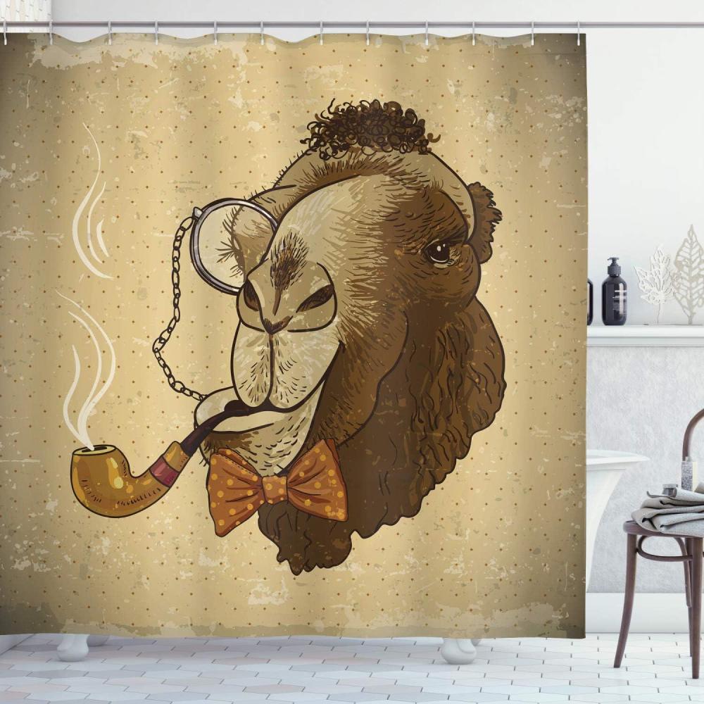imageAmbesonne Nature Shower Curtain Winter Animals Colorful Group of Birds Sitting on Tree Forest Design with Reindeers Cloth Fabric Bathroom Decor Set with Hooks 69quot W x 70quot L White and GreyBrown and Tan