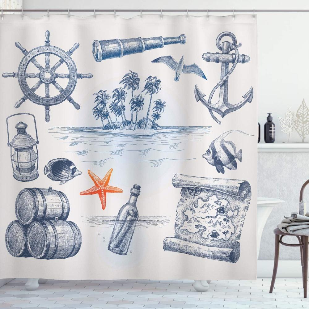 imageAmbesonne Nature Shower Curtain Winter Animals Colorful Group of Birds Sitting on Tree Forest Design with Reindeers Cloth Fabric Bathroom Decor Set with Hooks 69quot W x 70quot L White and GreyDark Blue Orange White