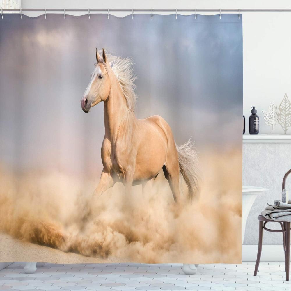 imageAmbesonne Nature Shower Curtain Winter Animals Colorful Group of Birds Sitting on Tree Forest Design with Reindeers Cloth Fabric Bathroom Decor Set with Hooks 69quot W x 70quot L White and GreyPurple Grey Peach