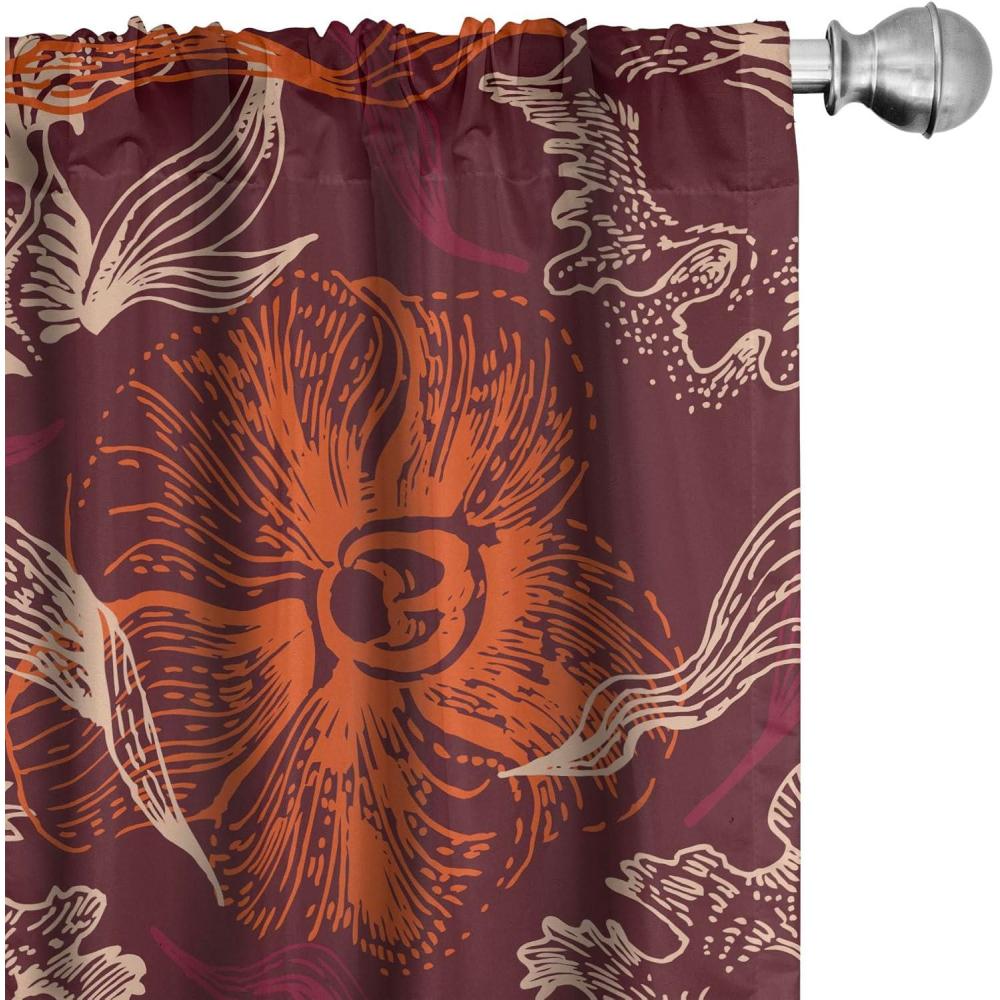 imageAmbesonne Palm Trees Curtains Neutral Colors Boho Exotic Woods Pattern on Cocoa Toned Striped Back Window Treatments 2 Panel Set for Living Room Bedroom Pair of 28quot x 95quot Pale Olive Green UmberDark Fuchsia and Vermilion