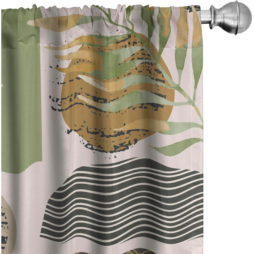imageAmbesonne Palm Trees Curtains Neutral Colors Boho Exotic Woods Pattern on Cocoa Toned Striped Back Window Treatments 2 Panel Set for Living Room Bedroom Pair of 28quot x 95quot Pale Olive Green UmberPale Olive Green Amber