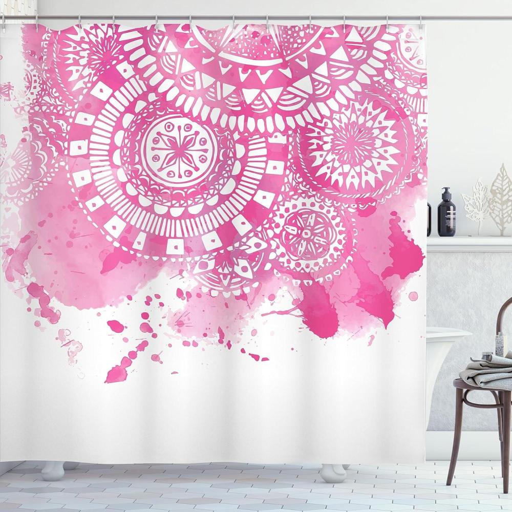imageAmbesonne Pink Shower Curtain Grunge Design Neutral Colors Boho Diamont Look Rhombus Pattern Abstract Art Cloth Fabric Bathroom Decor Set with Hooks 69quot W x 70quot L Soft Pink Blush WhiteHot Pink Blush White