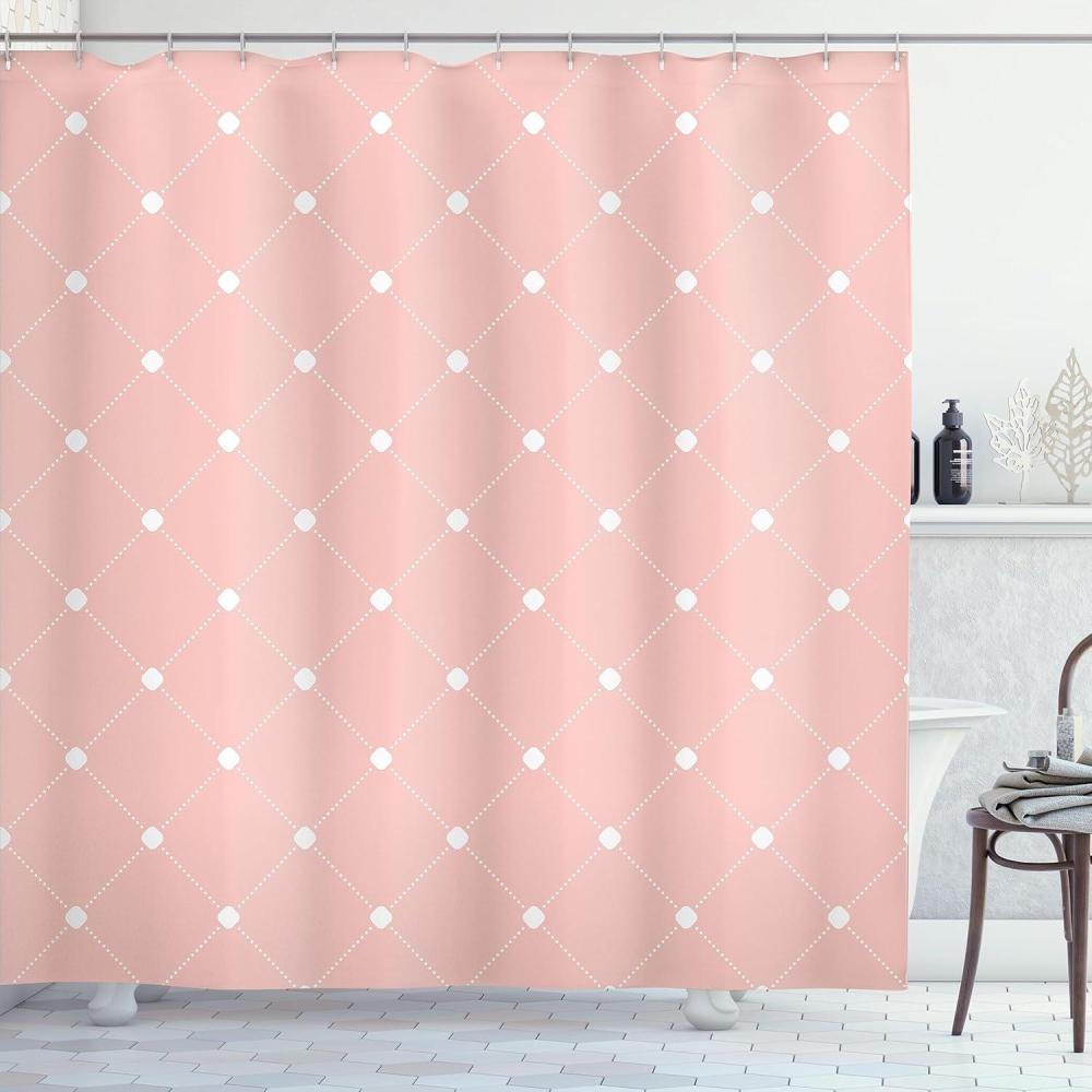 imageAmbesonne Pink Shower Curtain Grunge Design Neutral Colors Boho Diamont Look Rhombus Pattern Abstract Art Cloth Fabric Bathroom Decor Set with Hooks 69quot W x 70quot L Soft Pink Blush WhitePale Salmon and White