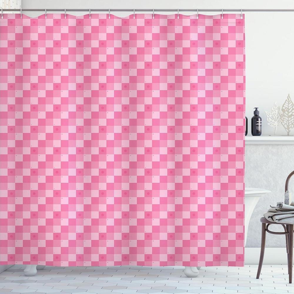 imageAmbesonne Pink Shower Curtain Zigzag Look Pattern of Continuous Diamond Motifs Abstract Bohemian Print Cloth Fabric Bathroom Decor Set with Hooks 69quot W x 70quot L Pale Fuchsia Soft PinkPastel Pink Blush Coral