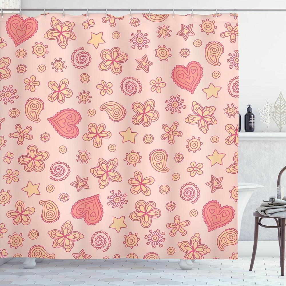 imageAmbesonne Pink Shower Curtain Zigzag Look Pattern of Continuous Diamond Motifs Abstract Bohemian Print Cloth Fabric Bathroom Decor Set with Hooks 69quot W x 70quot L Pale Fuchsia Soft PinkDried Rose and Pale Peach