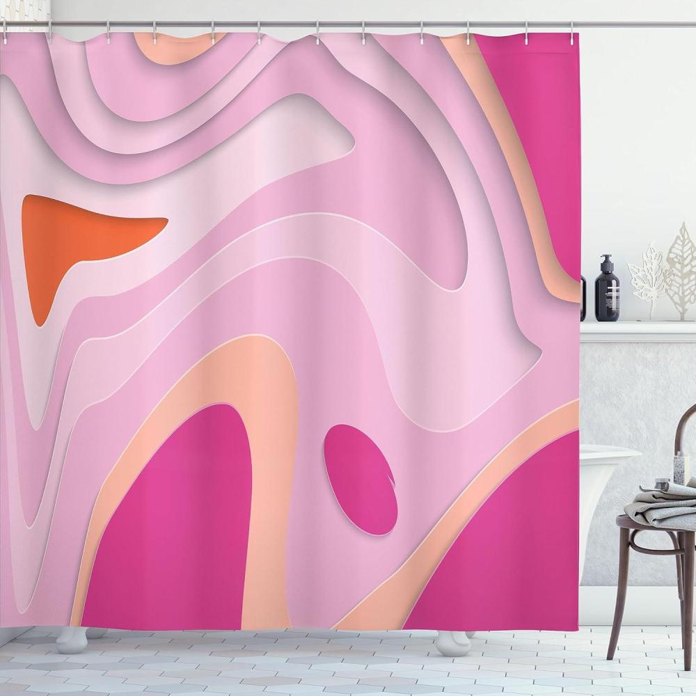 imageAmbesonne Pink Shower Curtain Zigzag Look Pattern of Continuous Diamond Motifs Abstract Bohemian Print Cloth Fabric Bathroom Decor Set with Hooks 69quot W x 70quot L Pale Fuchsia Soft PinkDark Magenta Soft Pink