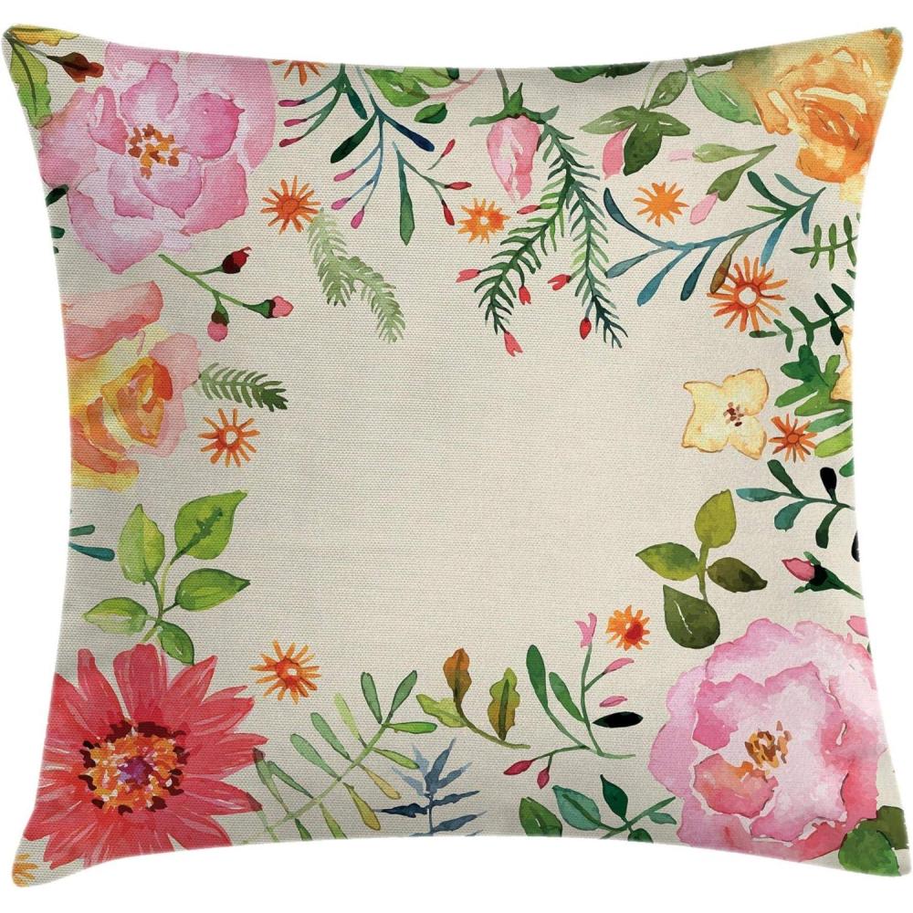 imageAmbesonne Safari Throw Pillow Cushion Cover Illustration of Wild Savannahs Animals Exotic Giraffe Lion Elephant Zebra Decorative Square Accent Pillow Case 16quot X 16quot BeigeCream Pink
