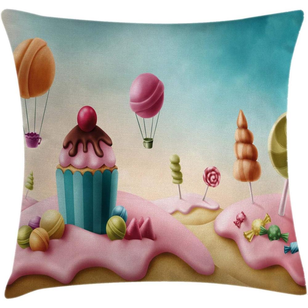 imageAmbesonne Safari Throw Pillow Cushion Cover Illustration of Wild Savannahs Animals Exotic Giraffe Lion Elephant Zebra Decorative Square Accent Pillow Case 16quot X 16quot BeigePink Blue