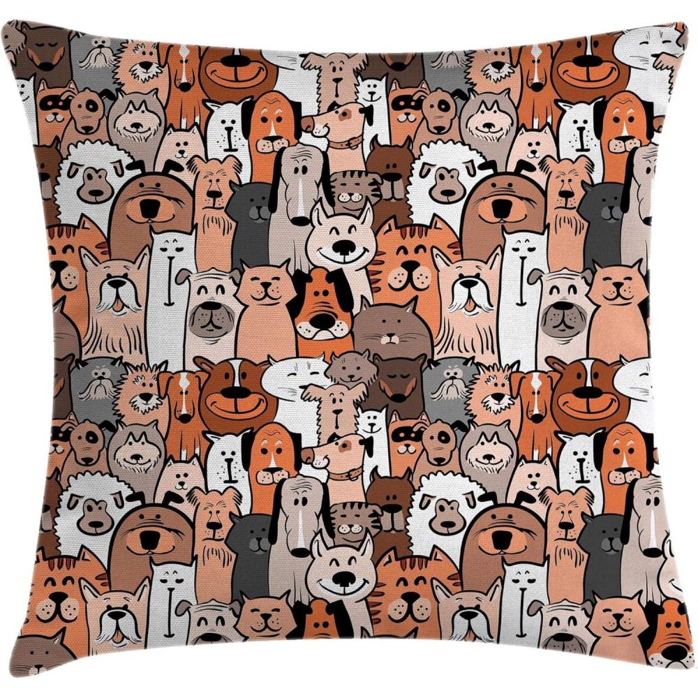 imageAmbesonne Safari Throw Pillow Cushion Cover Illustration of Wild Savannahs Animals Exotic Giraffe Lion Elephant Zebra Decorative Square Accent Pillow Case 16quot X 16quot BeigeBrown Grey