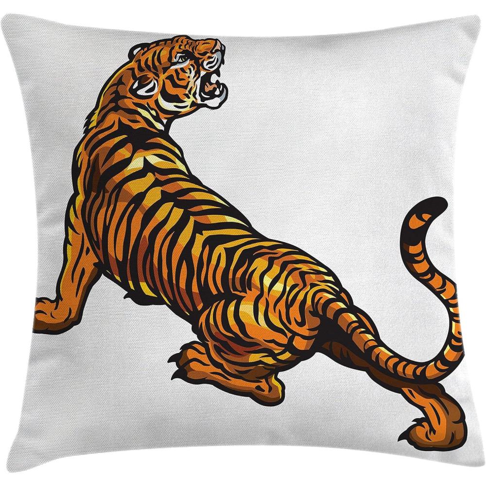 imageAmbesonne Safari Throw Pillow Cushion Cover Illustration of Wild Savannahs Animals Exotic Giraffe Lion Elephant Zebra Decorative Square Accent Pillow Case 16quot X 16quot BeigeOrange Black