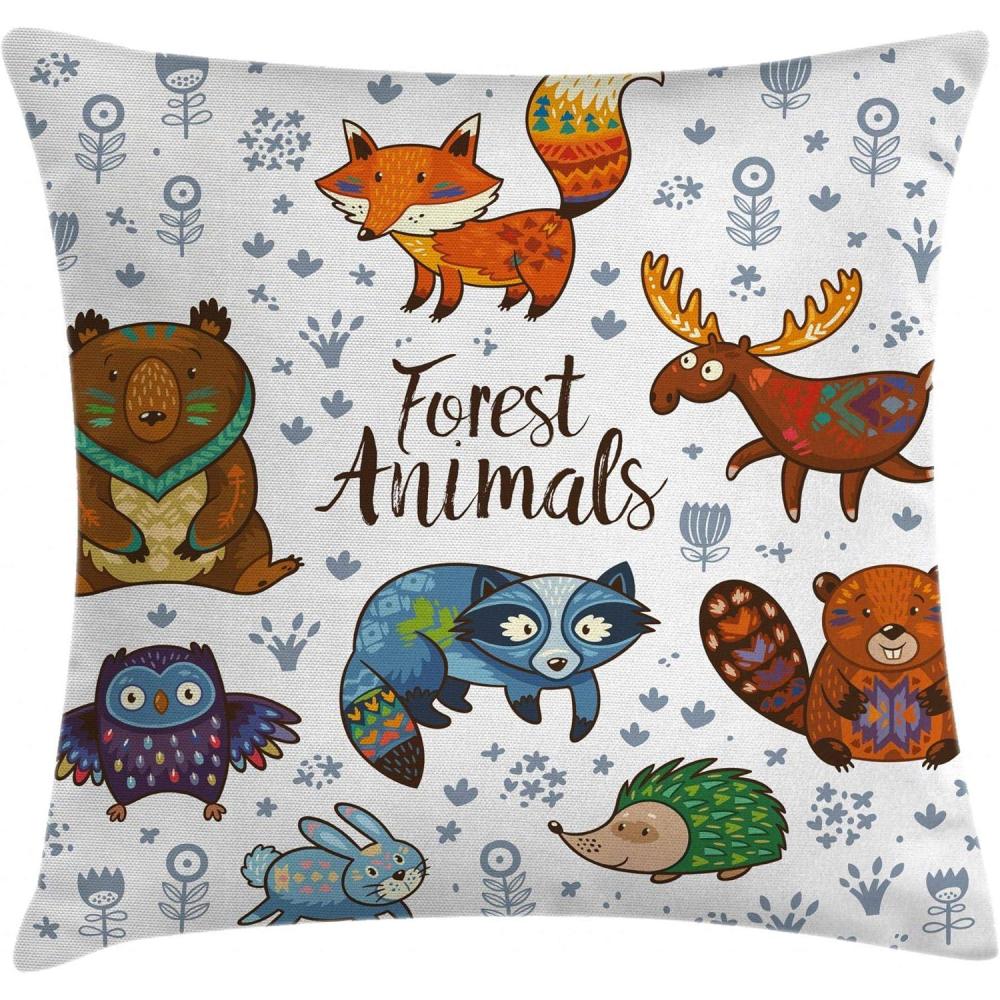 imageAmbesonne Safari Throw Pillow Cushion Cover Illustration of Wild Savannahs Animals Exotic Giraffe Lion Elephant Zebra Decorative Square Accent Pillow Case 16quot X 16quot BeigeOrange Blue