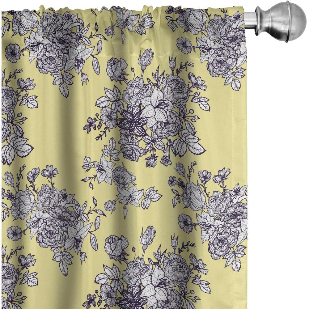 imageAmbesonne Sea Shells Curtains Vintage Inspired Monochrome Seashell Pattern Ocean Elements Wildlife Hand Drawn Window Treatments 2 Panel Set for Living Room Bedroom Pair of 28quot x 95quot Brown TanPale Yellow and Dark Purple