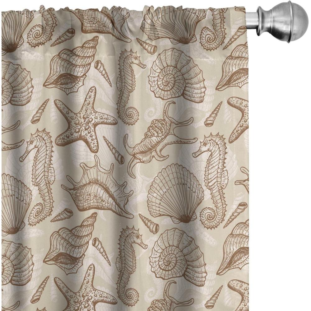 imageAmbesonne Sea Shells Curtains Vintage Inspired Monochrome Seashell Pattern Ocean Elements Wildlife Hand Drawn Window Treatments 2 Panel Set for Living Room Bedroom Pair of 28quot x 95quot Brown TanBrown Tan