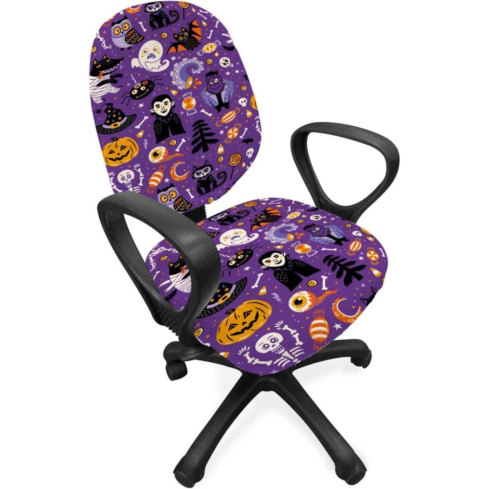 imageAmbesonne Snow Office Chair Cover Winter Clothes Pattern Sweater Socks Hat and Scarf Christmas Season Print Stretchable Decorative Universal Size High Back Printed Slipcover White Coral Sky BlueBlue Violet and Orange