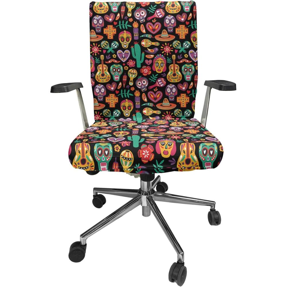 imageAmbesonne Snow Office Chair Cover Winter Clothes Pattern Sweater Socks Hat and Scarf Christmas Season Print Stretchable Decorative Universal Size High Back Printed Slipcover White Coral Sky BlueCharcoal Grey Multicolor