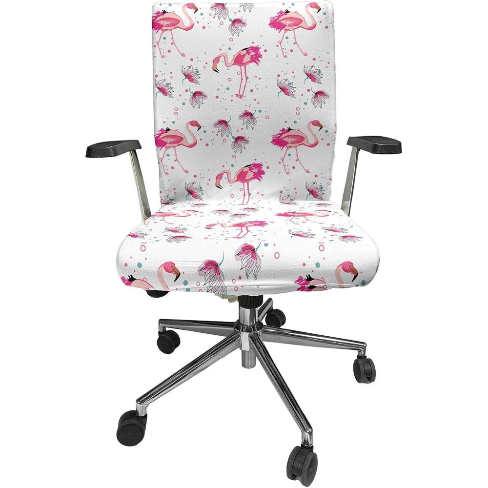 imageAmbesonne Snow Office Chair Cover Winter Clothes Pattern Sweater Socks Hat and Scarf Christmas Season Print Stretchable Decorative Universal Size High Back Printed Slipcover White Coral Sky BlueBlue Pink