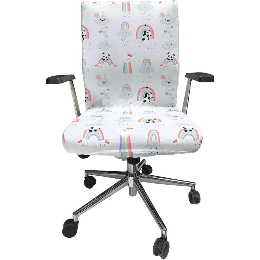 imageAmbesonne Snow Office Chair Cover Winter Clothes Pattern Sweater Socks Hat and Scarf Christmas Season Print Stretchable Decorative Universal Size High Back Printed Slipcover White Coral Sky BlueMulti Color