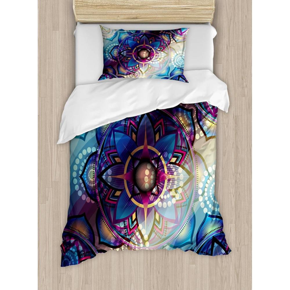 imageAmbesonne Snowflake Duvet Cover Set Lace Style Arrangement of Snowflakes Winter Season Christmas Illustration Decorative 3 Piece Bedding Set with 2 Pillow Shams California King Blue Black WhiteIndigo Blue