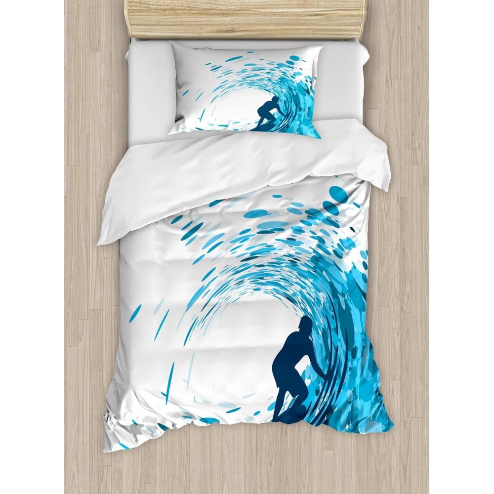 imageAmbesonne Snowflake Duvet Cover Set Lace Style Arrangement of Snowflakes Winter Season Christmas Illustration Decorative 3 Piece Bedding Set with 2 Pillow Shams California King Blue Black WhiteNight Blue