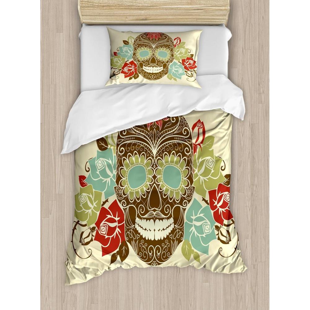 imageAmbesonne Snowflake Duvet Cover Set Lace Style Arrangement of Snowflakes Winter Season Christmas Illustration Decorative 3 Piece Bedding Set with 2 Pillow Shams California King Blue Black WhiteCream Khaki