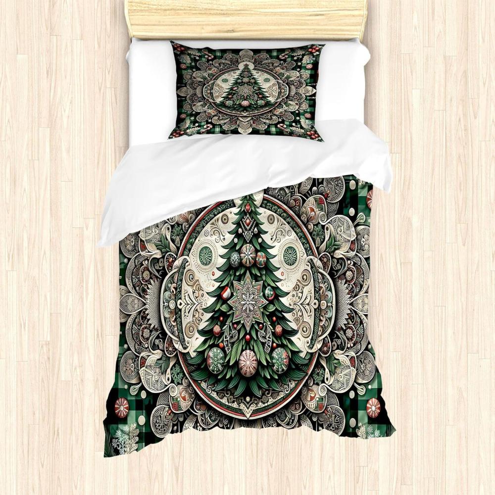 imageAmbesonne Snowflake Duvet Cover Set Lace Style Arrangement of Snowflakes Winter Season Christmas Illustration Decorative 3 Piece Bedding Set with 2 Pillow Shams California King Blue Black WhiteHunter Green Grey Coral