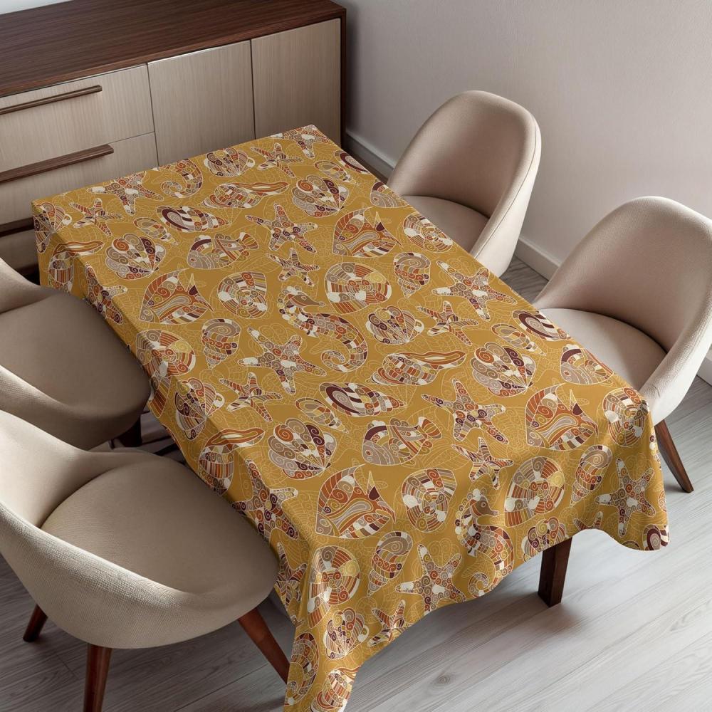 imageAmbesonne Snowflake Tablecloth Winter Holiday Illustration Christmas Snowflakes on Abstract Background Rectangular Table Cover for Dining Room Kitchen Decor 60quot X 84quotBlue WhiteMustard Brown
