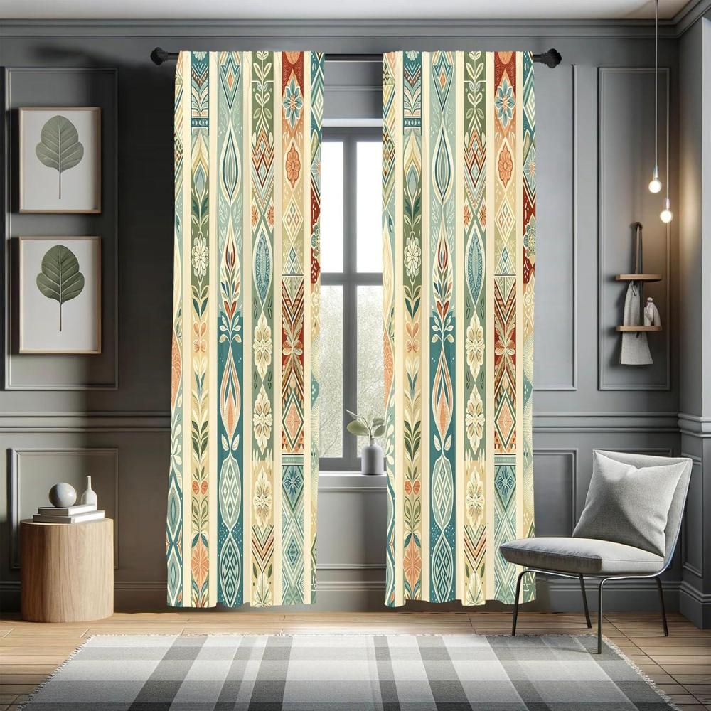 imageAmbesonne Southwestern Curtains Pastel Ethnic Stripes and Nature Flora and Botany Motives Print Window Treatments 2 Panel Set for Living Room Bedroom Pair of  28quot x 63quot Teal Eggshell and PaprikaTeal Eggshell and Paprika