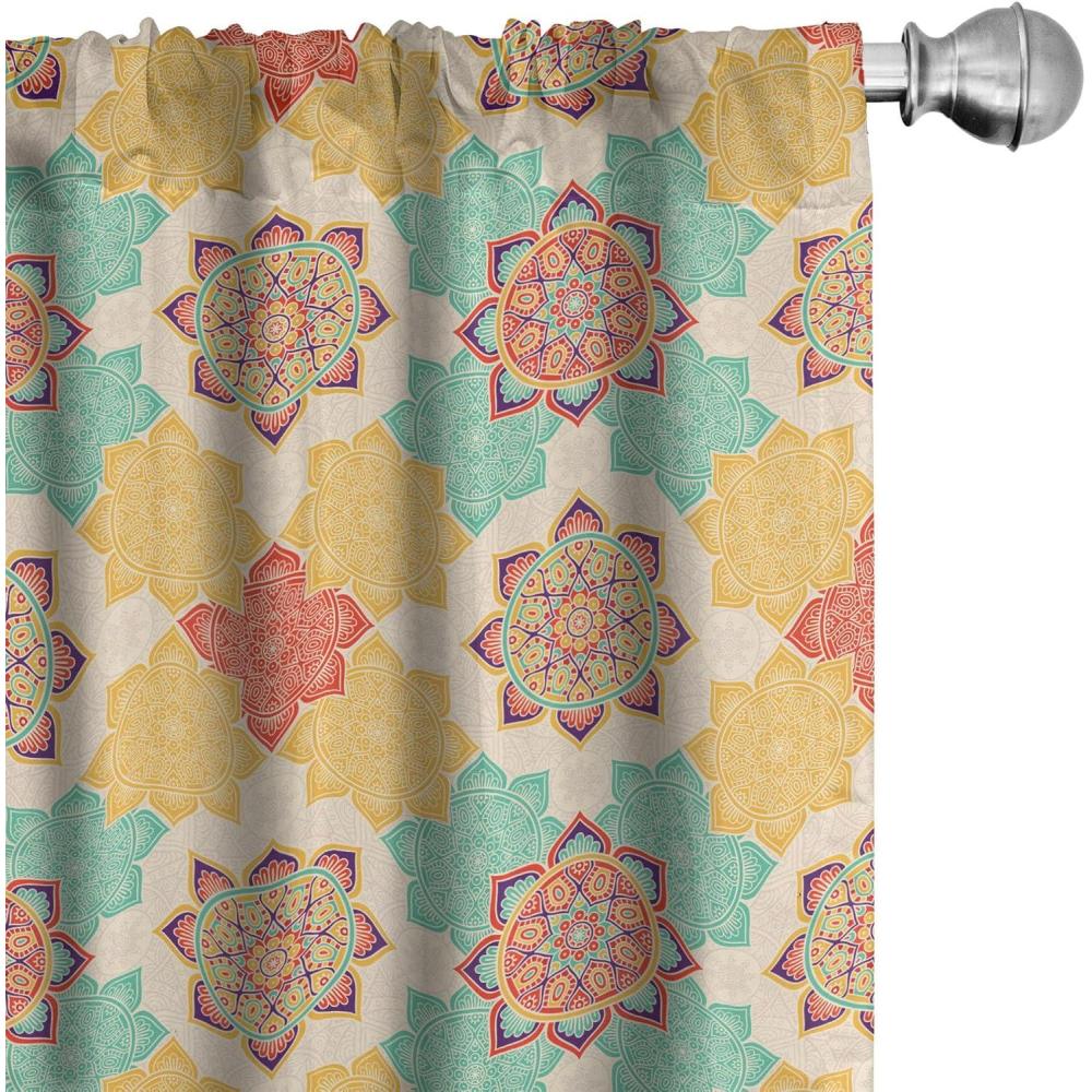 imageAmbesonne Southwestern Curtains Pastel Ethnic Stripes and Nature Flora and Botany Motives Print Window Treatments 2 Panel Set for Living Room Bedroom Pair of  28quot x 63quot Teal Eggshell and PaprikaCoral Turquoise