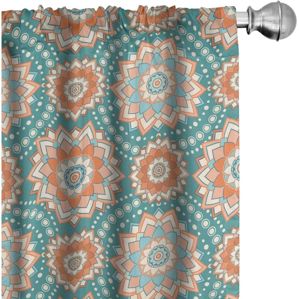 imageAmbesonne Southwestern Curtains Pastel Ethnic Stripes and Nature Flora and Botany Motives Print Window Treatments 2 Panel Set for Living Room Bedroom Pair of  28quot x 63quot Teal Eggshell and PaprikaBlue Beige