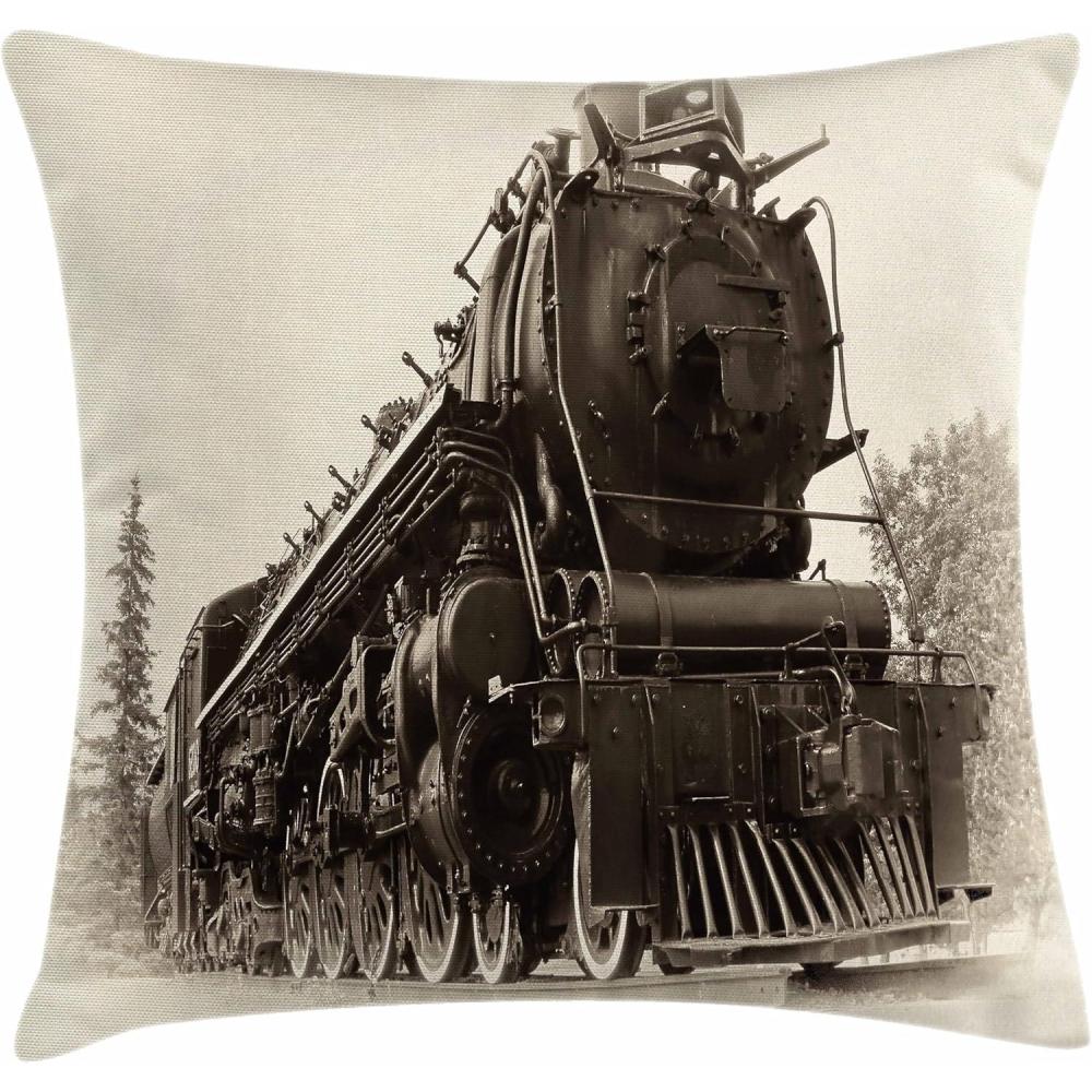 imageAmbesonne Steam Engine Throw Pillow Cushion Cover Antique Northern Express Train Canada Railways Photo Freight Machine Print Decorative Square Accent Pillow Case 18quot X 18quot Black Grey